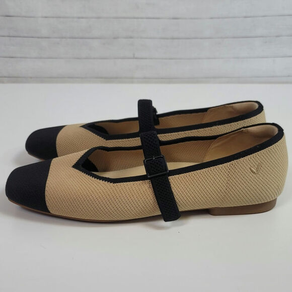 VIVAIA Square-Toe Mary-Jane (Margot Mary-Jane) in Nude Peach/Black, sz 41.5/10 - Picture 2 of 15